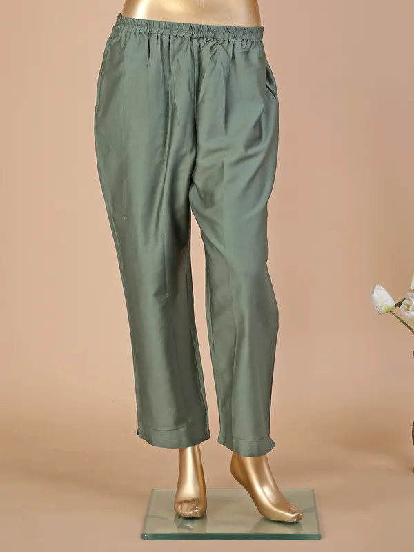 Sage green silk printed kurti set