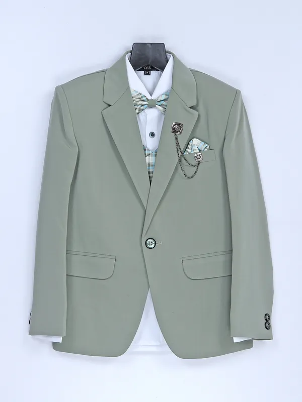 Sage green solid terry rayon coat suit