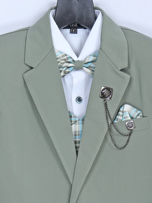 Sage green solid terry rayon coat suit