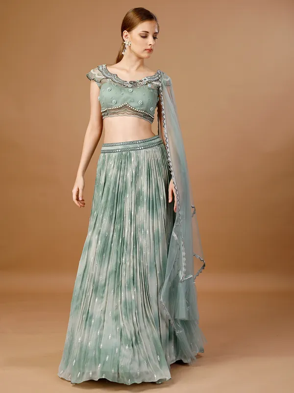 Sage green tie-dye lehenga choli