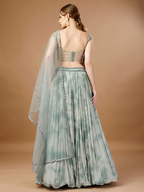 Sage green tie-dye lehenga choli