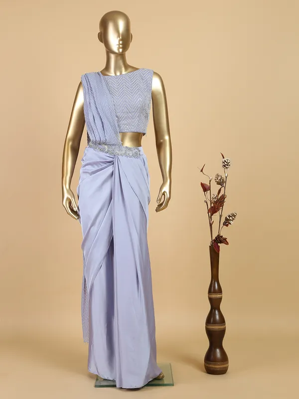 Satin ready to wear lavender saree