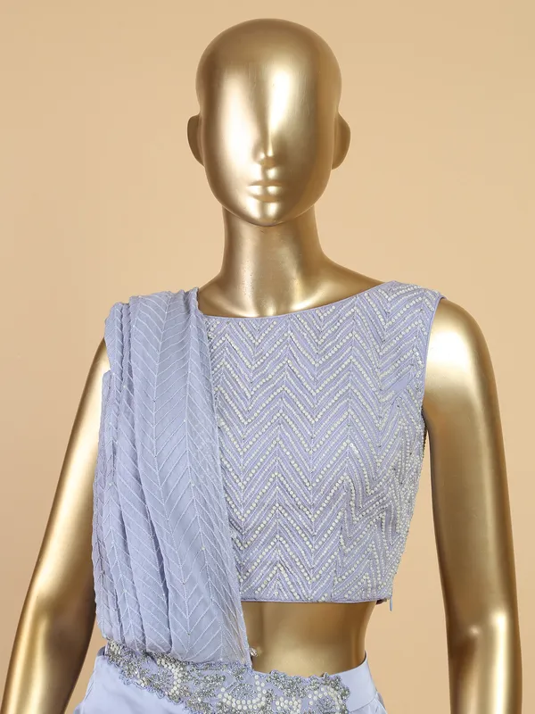 Satin ready to wear lavender saree