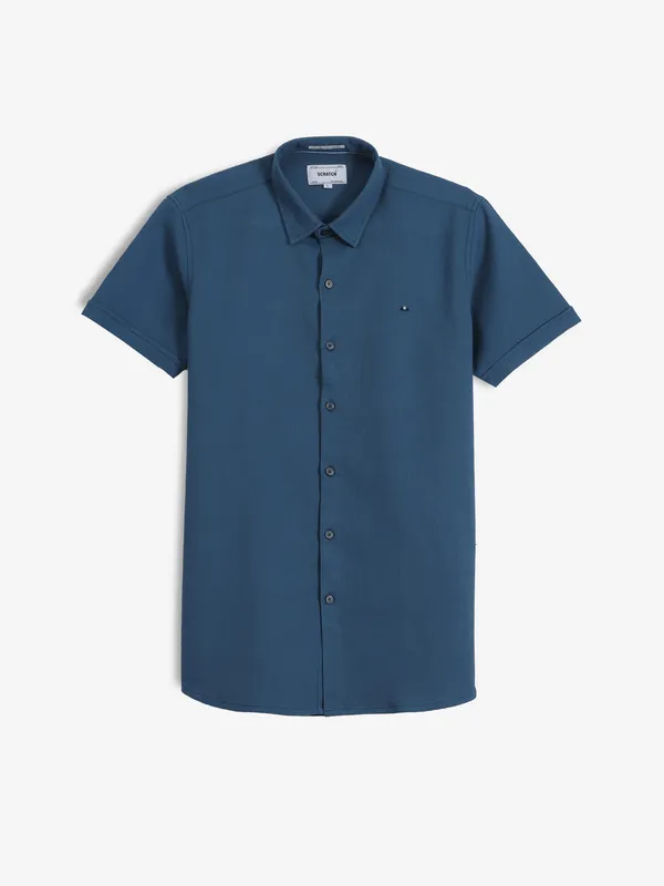 SCRATCH blue cotton texture shirt