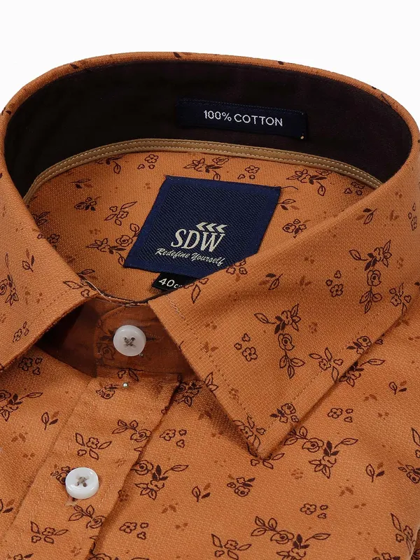 SDW brown printed cotton shirt