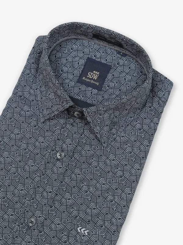 SDW navy printed cotton shirt