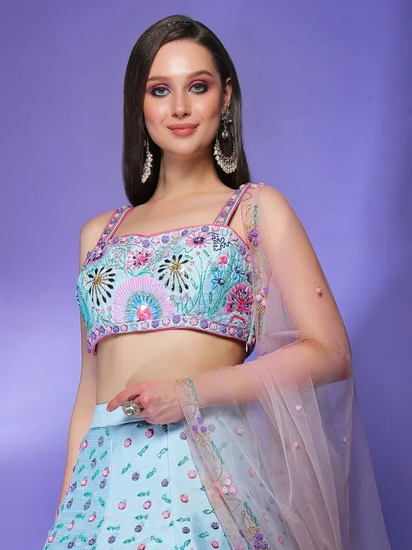 Sea blue lehenga choli with dupatta