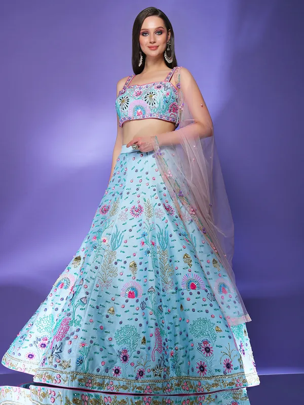 Sea blue lehenga choli with dupatta