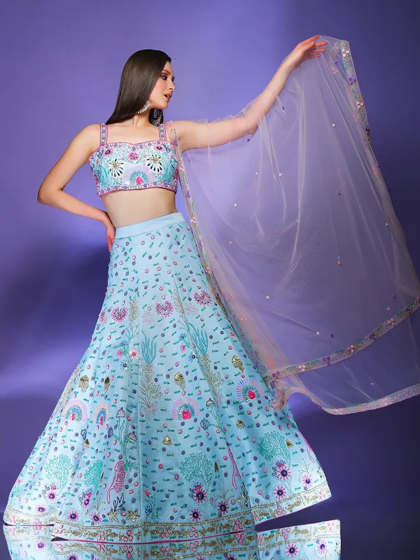 Sea blue lehenga choli with dupatta