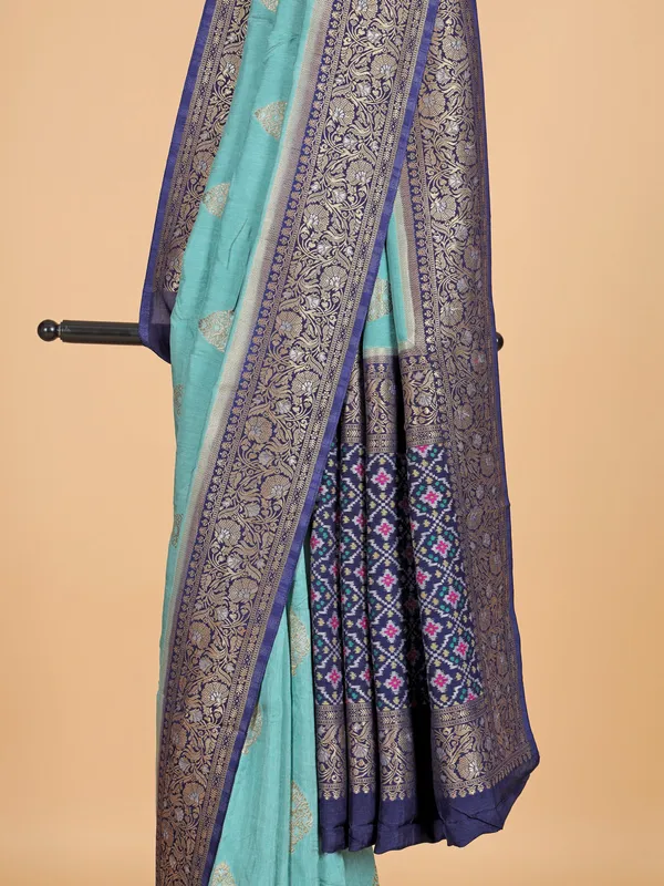 Sea blue patola silk wedding wear saree