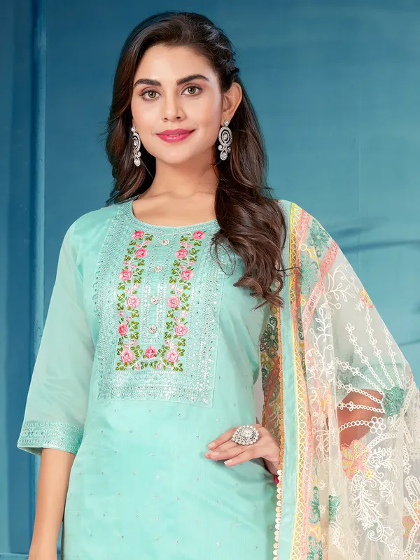 Sea blue salwar suit in silk