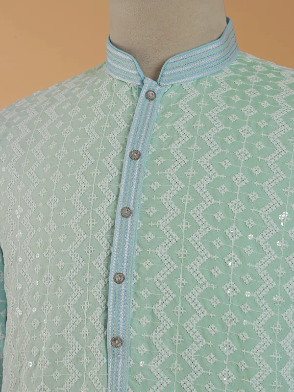 Sea green and blue georgette kurta set
