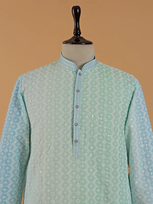 Sea green and blue georgette kurta set