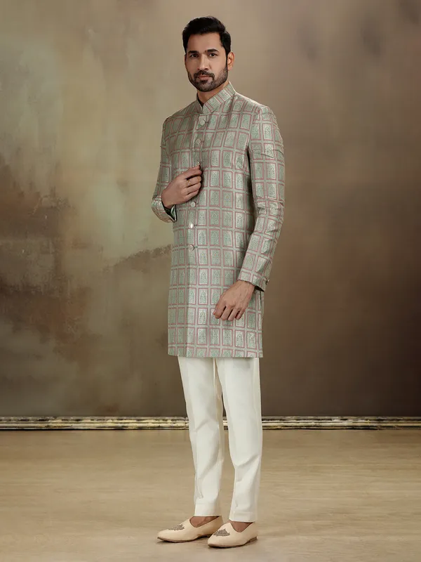 Sea green banarasi silk royal indo western