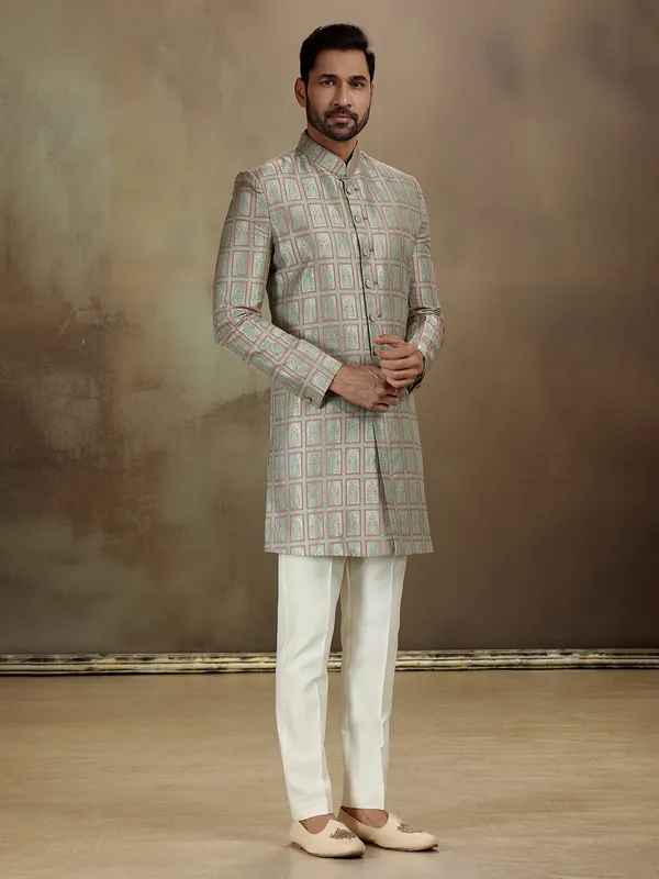 Sea green banarasi silk royal indo western