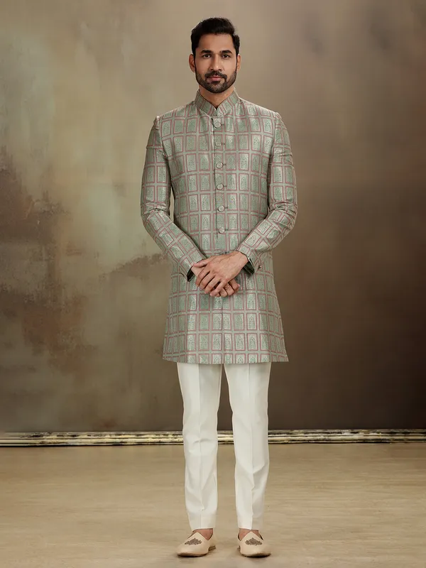 Sea green banarasi silk royal indo western