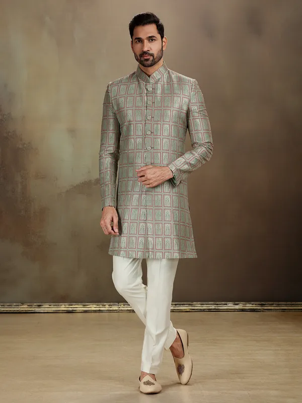 Sea green banarasi silk royal indo western