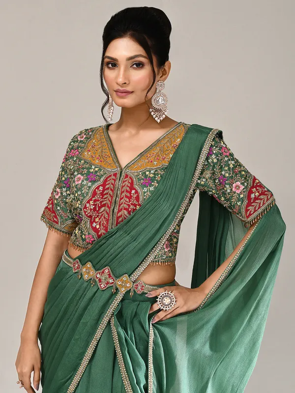Sea green chiffon georgette wedding wear lehenga choli