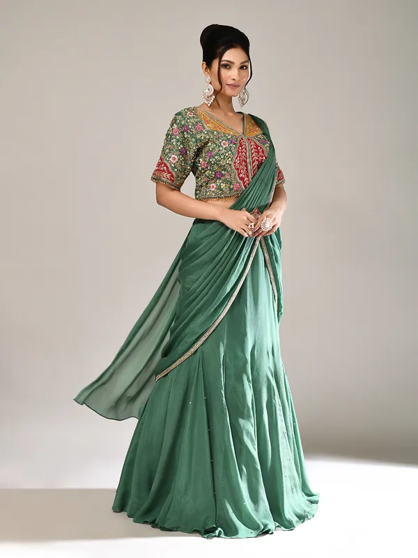 Sea green chiffon georgette wedding wear lehenga choli