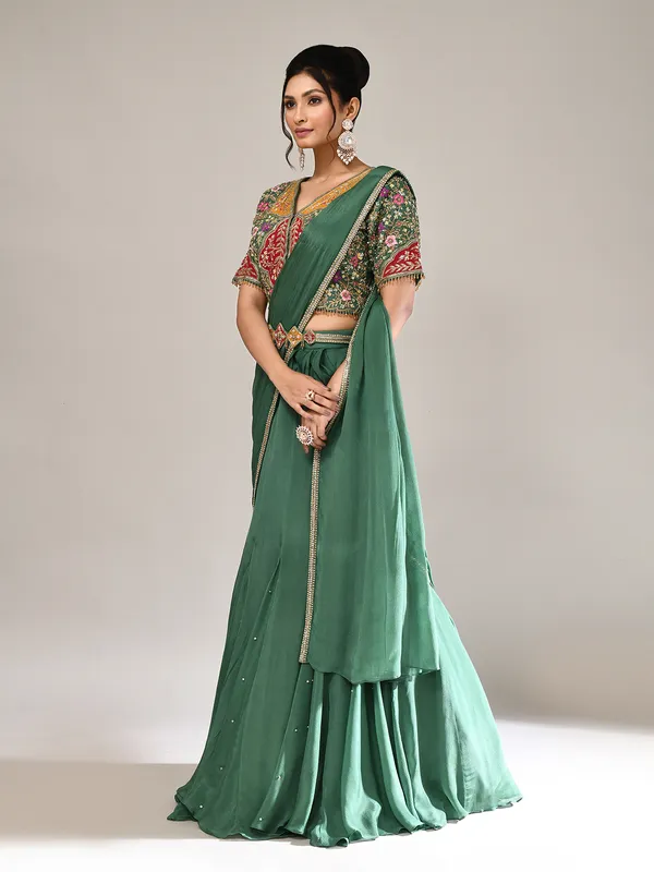 Sea green chiffon georgette wedding wear lehenga choli