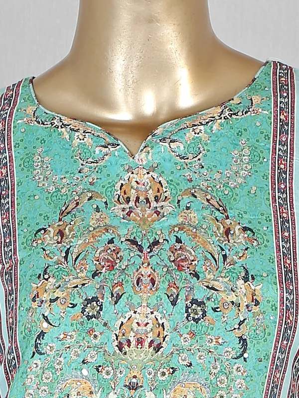 Sea green color festive look cotton pant suit