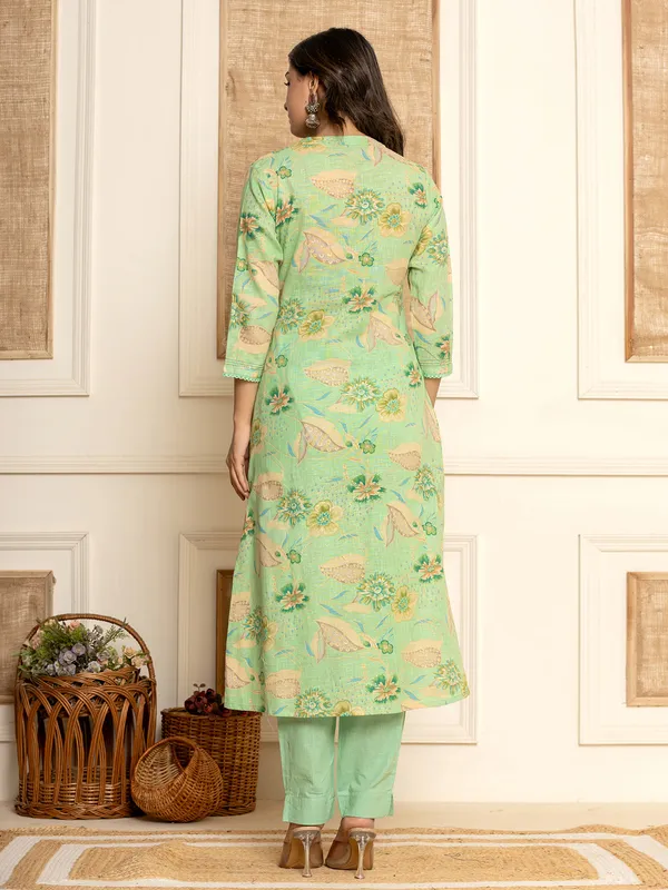 Sea green cotton kurti set with matching dupatta
