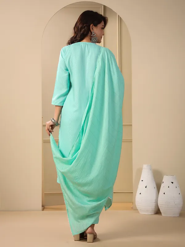 Sea green embroidery kurti set