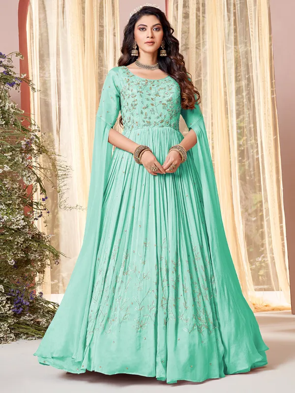Sea green festive floor length anarkali suit