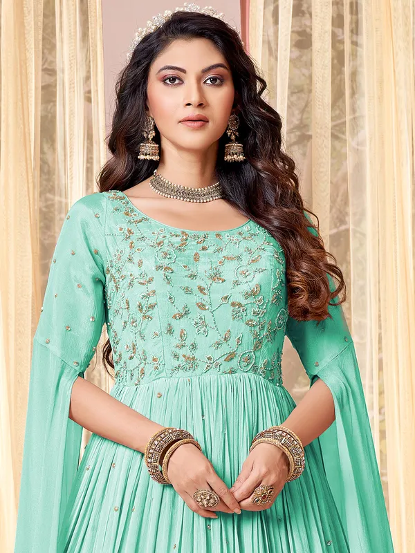 Sea green festive floor length anarkali suit