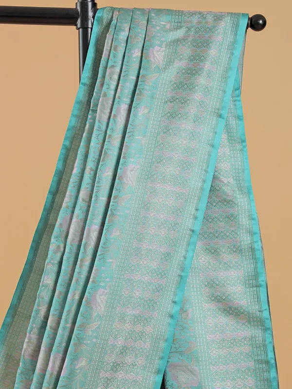 Sea green floral weaving saree