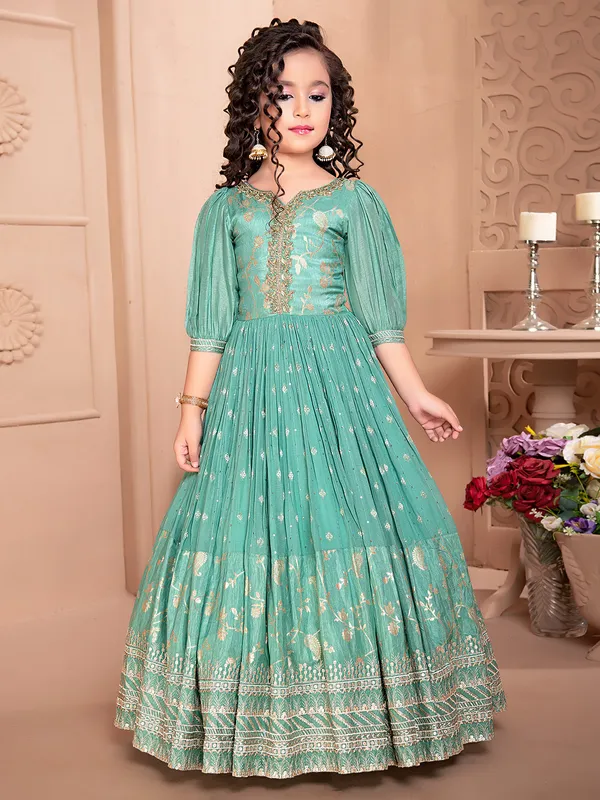 Sea green georgette gown for wedding