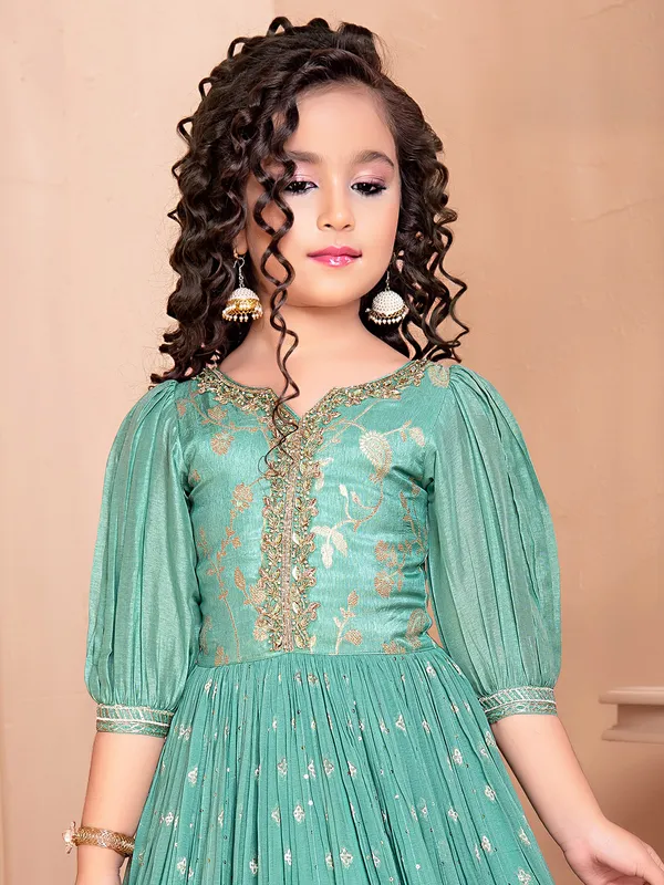 Sea green georgette gown for wedding