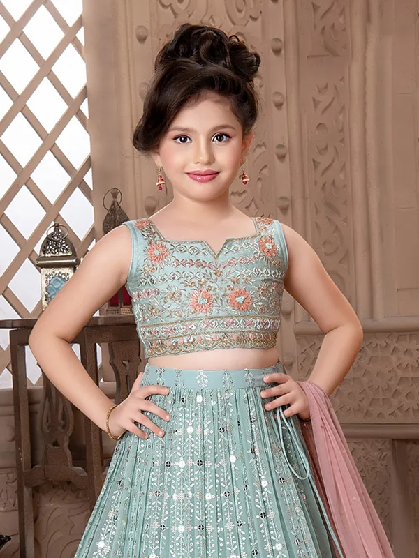 Sea green georgette lahenga choli for weddings