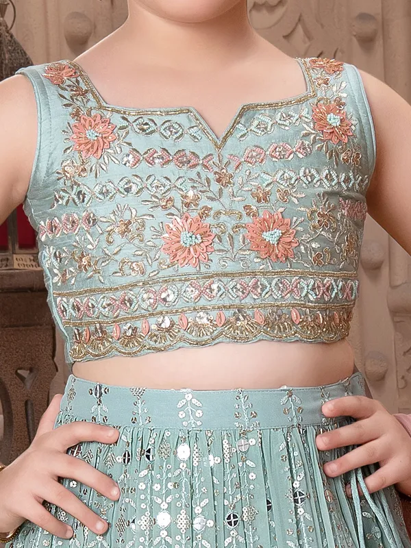 Sea green georgette lahenga choli for weddings