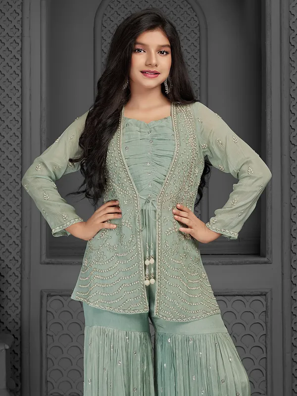 Sea green georgette sharara salwar suit