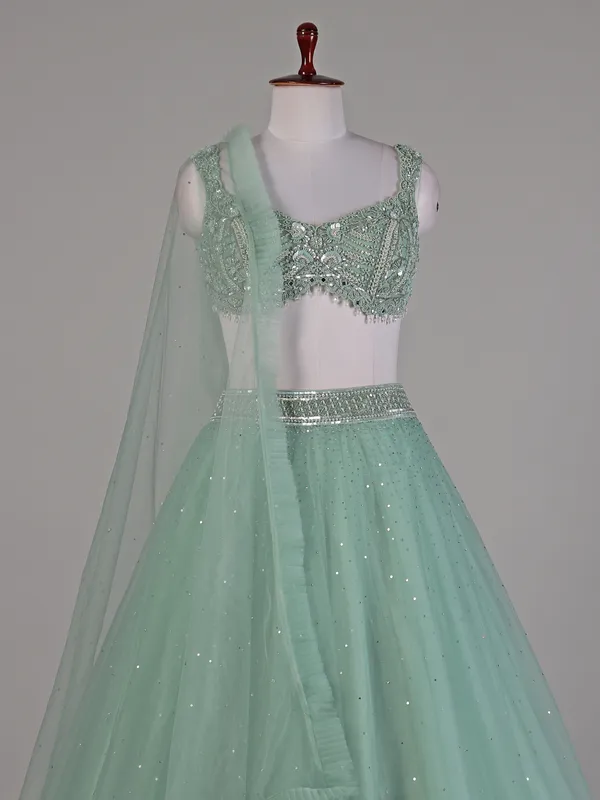 Sea green net lehenga choli for women