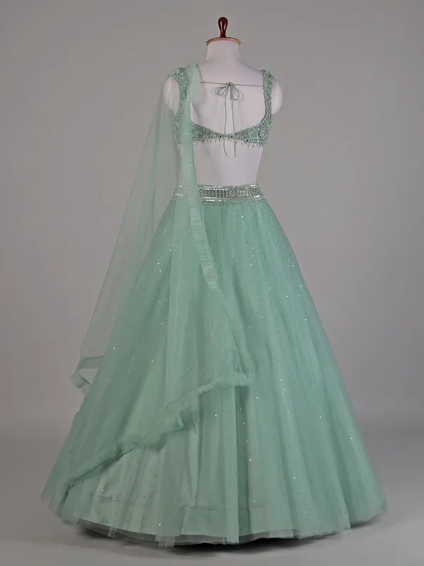Sea green net lehenga choli for women