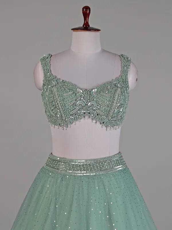 Sea green net lehenga choli for women