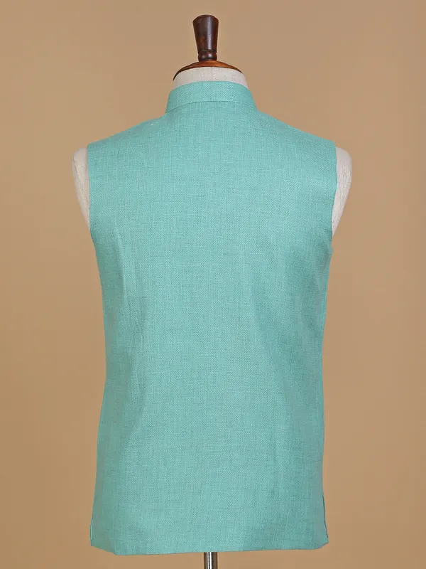 Sea green plain silk waistcoat