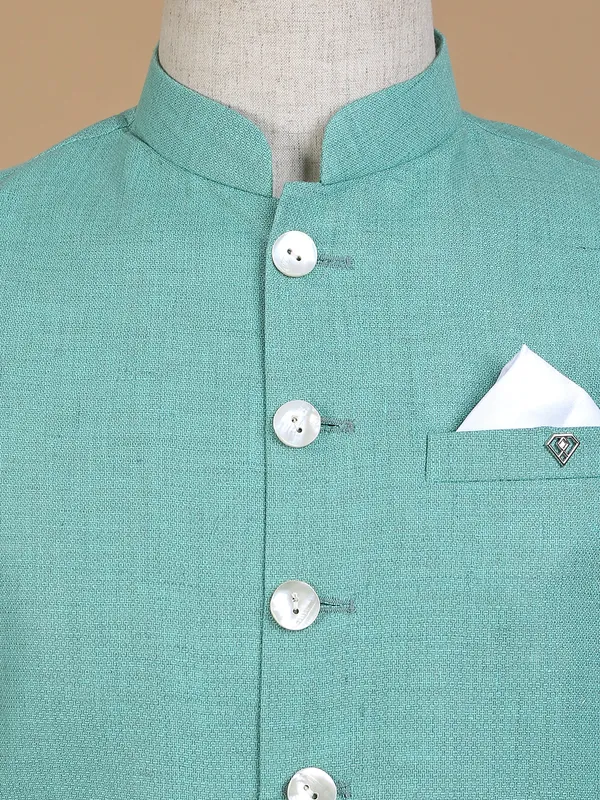 Sea green plain silk waistcoat