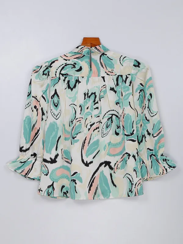 Sea green printed georgette top