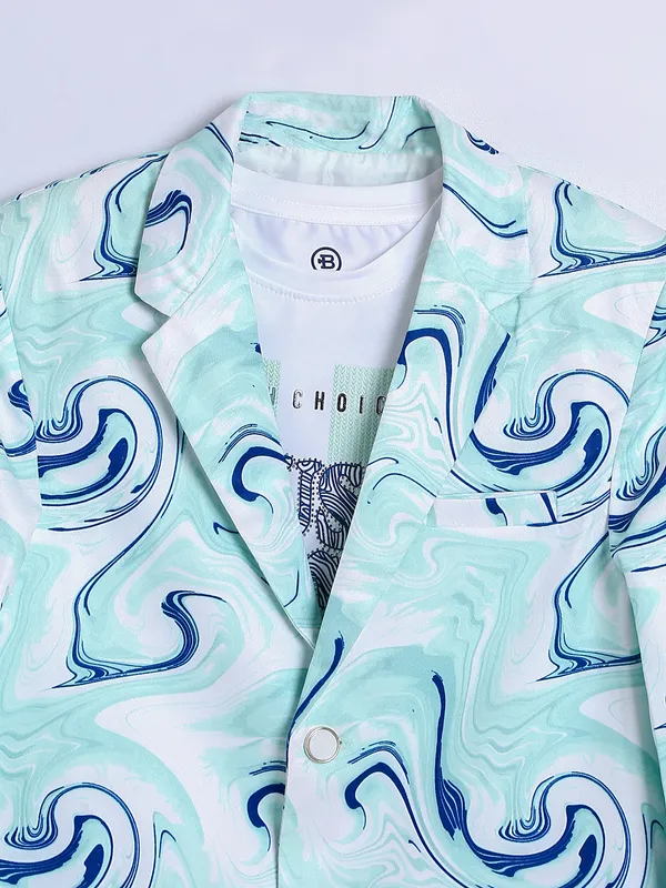 Sea green printed terry rayon blazer