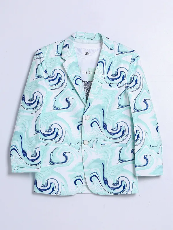 Sea green printed terry rayon blazer