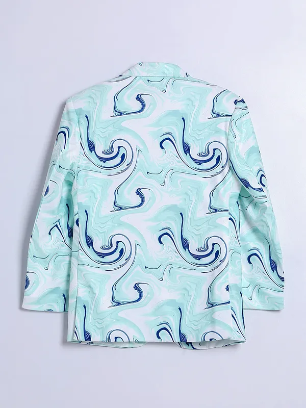Sea green printed terry rayon blazer