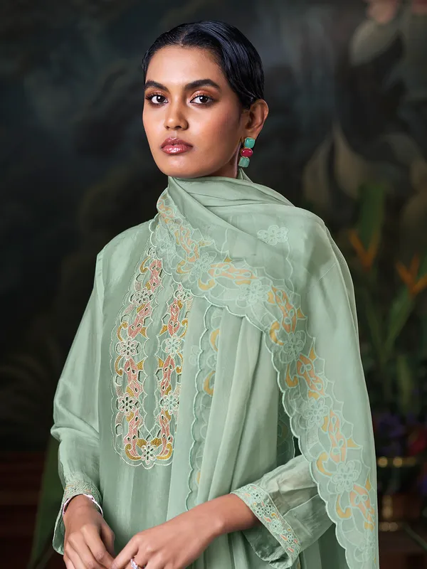 Sea green silk festival wear palazzo suit