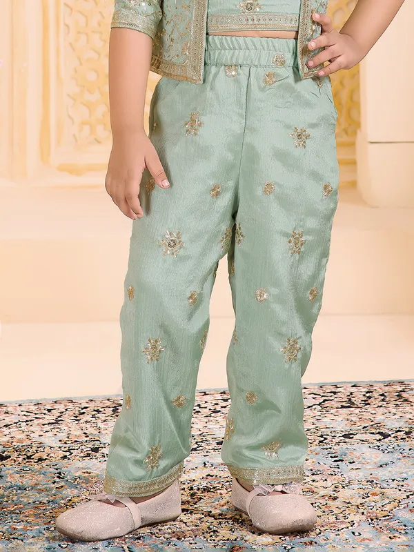 Sea green silk jacket style salwar suit