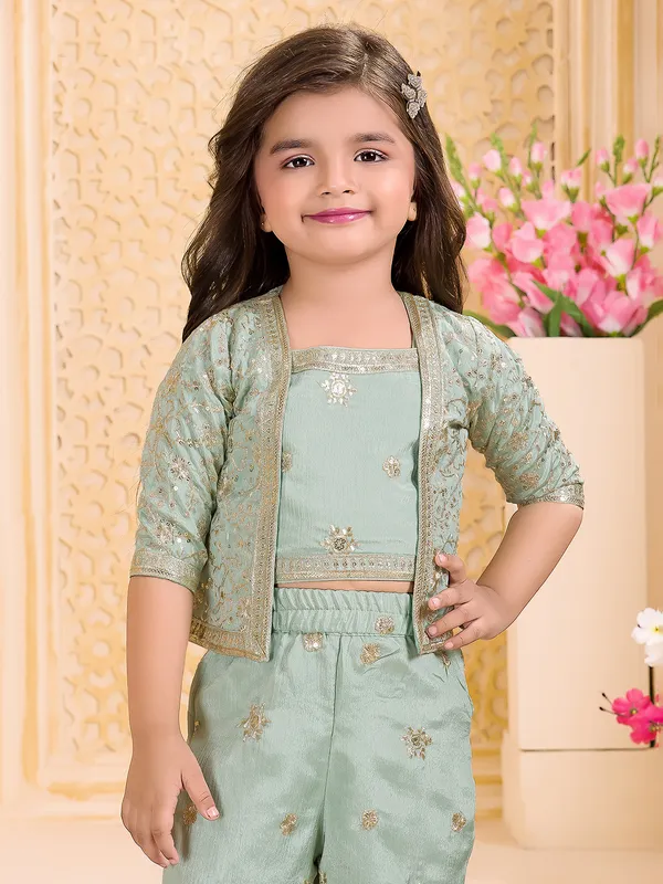 Sea green silk jacket style salwar suit