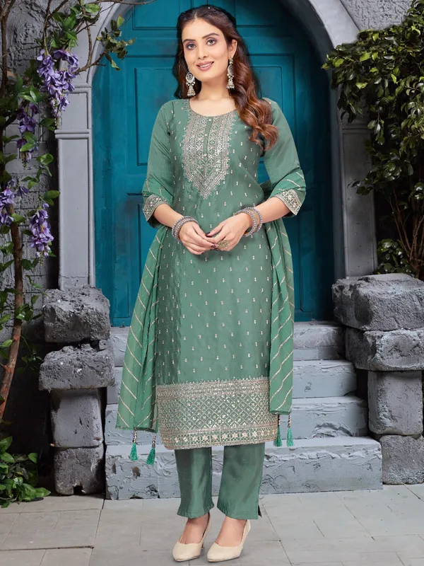 Sea green silk salwar suit for festive