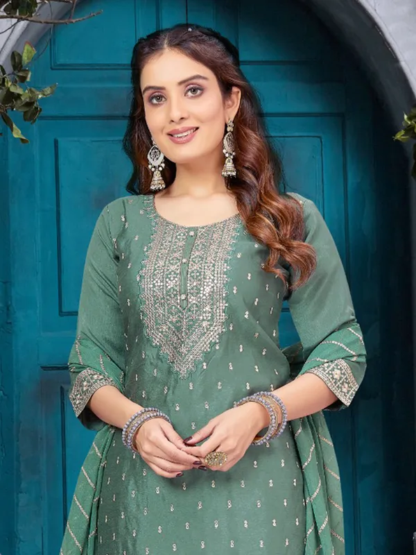 Sea green silk salwar suit for festive