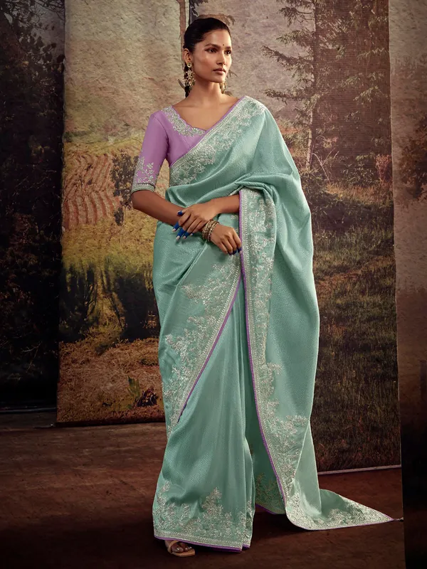 Sea green silk zari work saree